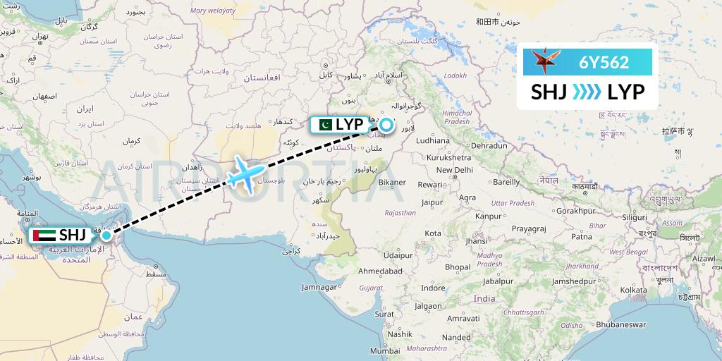 6Y562 SmartLynx Flight Map: Sharjah to Faisalabad