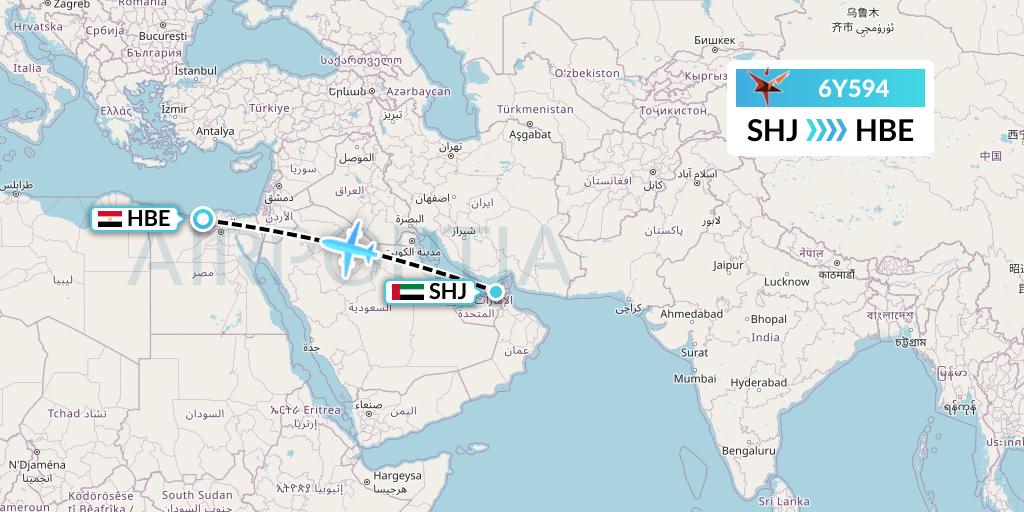 6Y594 SmartLynx Flight Map: Sharjah to Alexandria