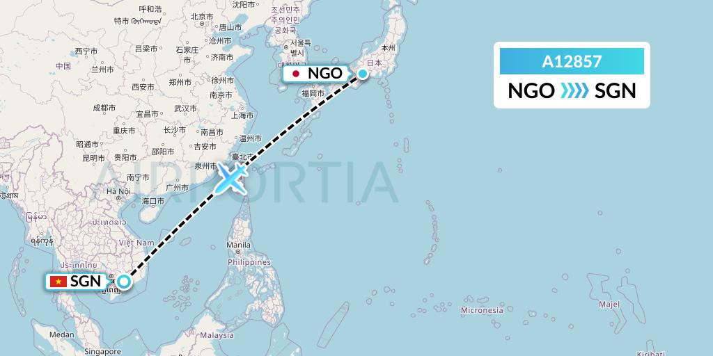 A12857 A.p.g. Distribution Systems Flight Map: Nagoya to Ho Chi Minh City