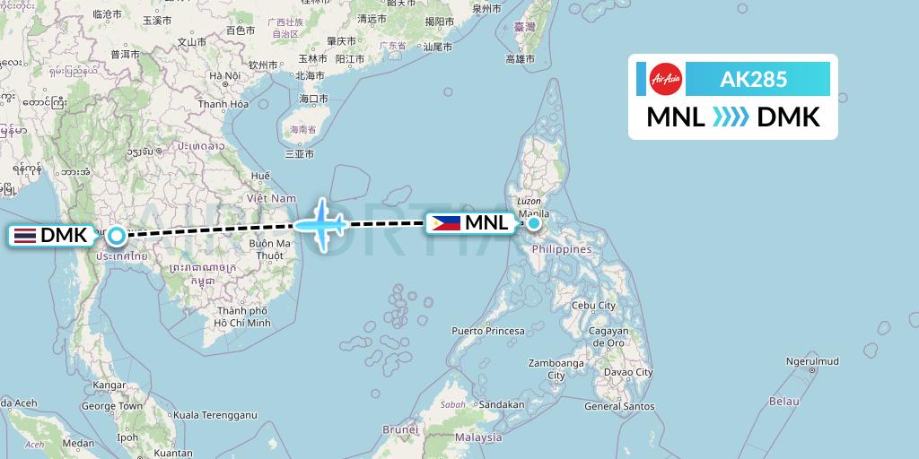 AK285 AirAsia Flight Map: Manila to Bangkok
