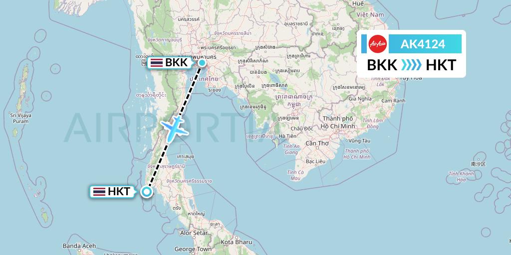 AK4124 AirAsia Flight Map: Bangkok to Phuket