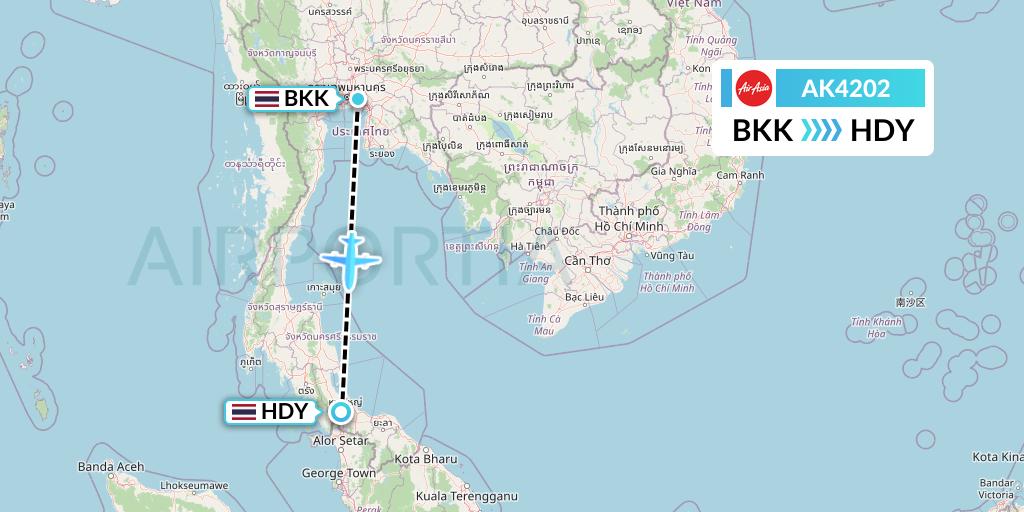 AK4202 AirAsia Flight Map: Bangkok to Hat Yai