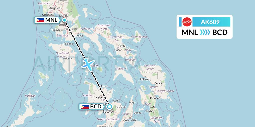 AK609 AirAsia Flight Map: Manila to Bacolod City