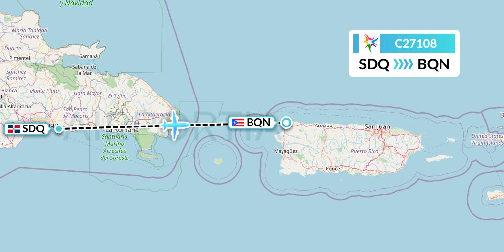 C27108 Ceiba Intercontinental Flight Map: Santo Domingo to Aguadilla