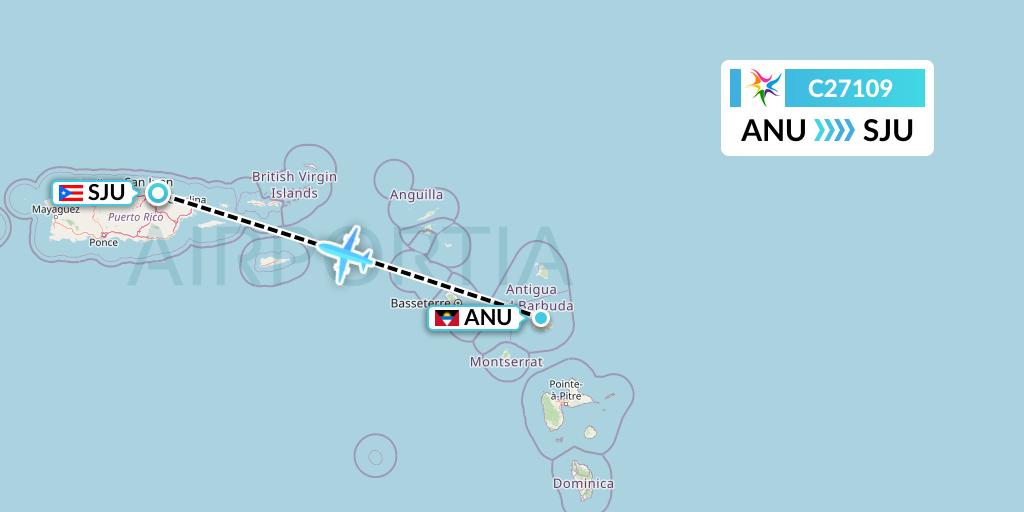 C27109 Ceiba Intercontinental Flight Map: Antigua to San Juan