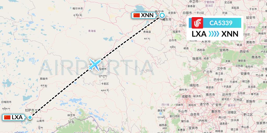 CA5339 Air China Flight Map: Lhasa to Xining