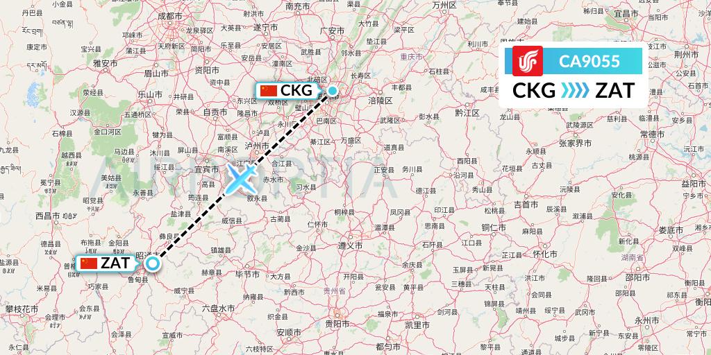 CA9055 Air China Flight Map: Chongqing to Zhaotong