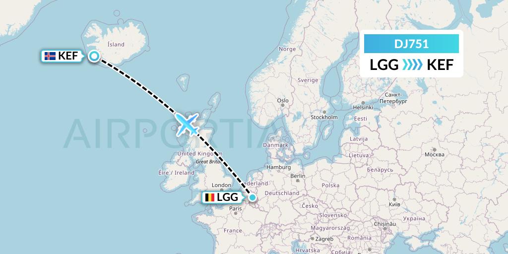 DJ751 Air Djibouti Flight Map: Liege to Reykjavik