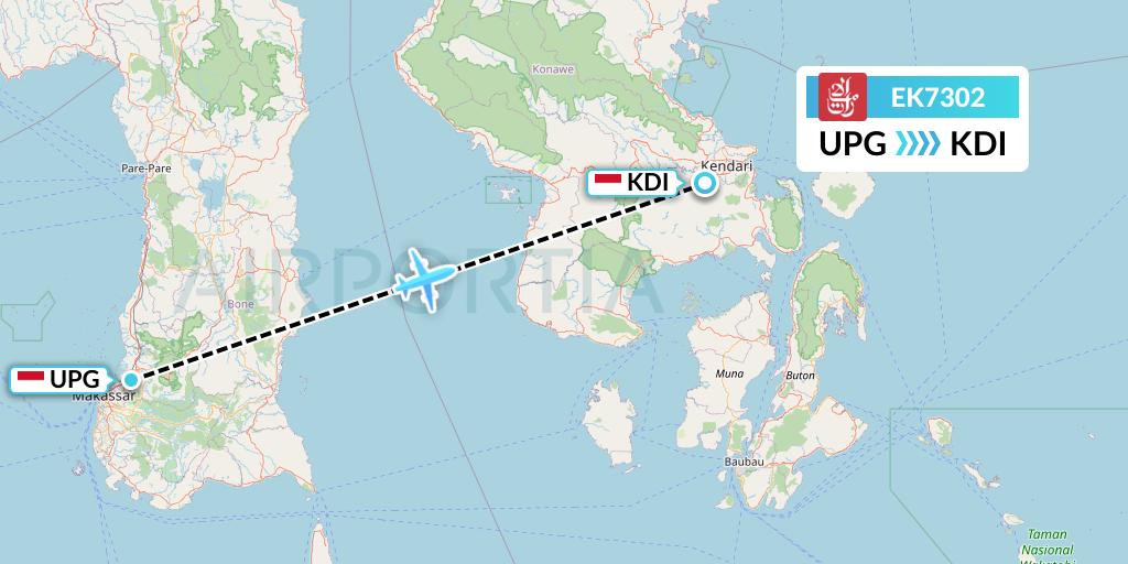 EK7302 Emirates Flight Map: Makassar to Kendari