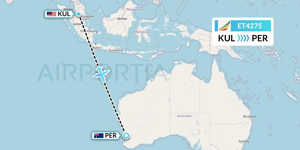 ET4275 Ethiopian Airlines Flight Map: Kuala Lumpur to Perth