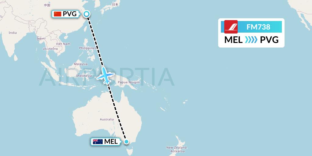 FM738 Shanghai Airlines Flight Map: Melbourne to Shanghai