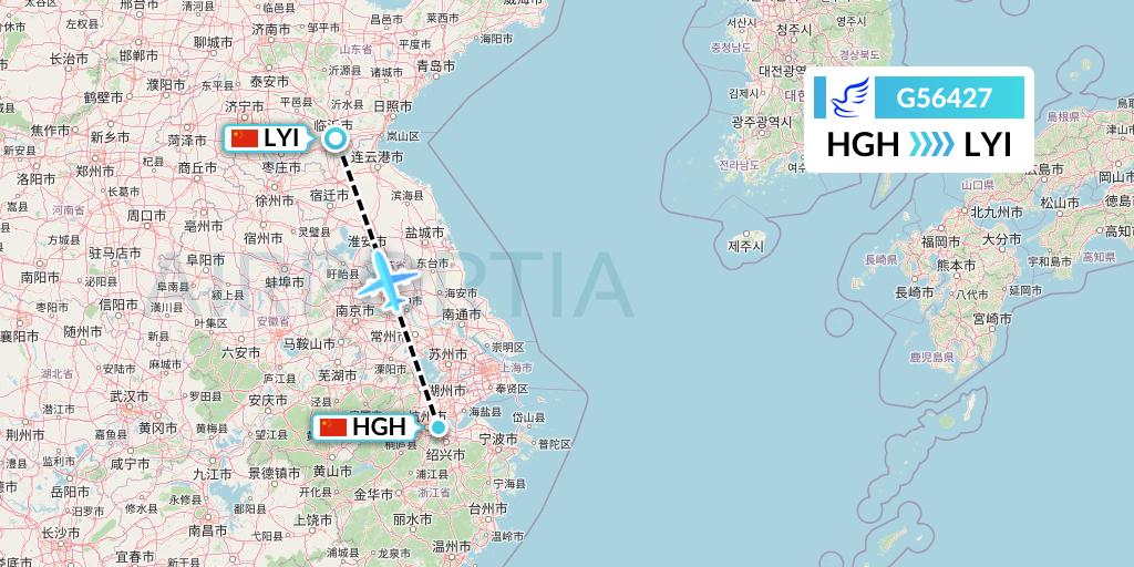 G56427 China Express Airlines Flight Map: Hangzhou to Linyi
