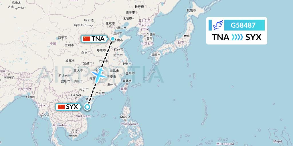 G58487 China Express Airlines Flight Map: Jinan to Sanya