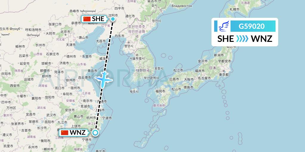G59020 China Express Airlines Flight Map: Shenyang to Wenzhou