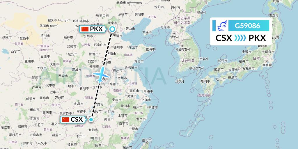 G59086 China Express Airlines Flight Map: Changsha to Beijing