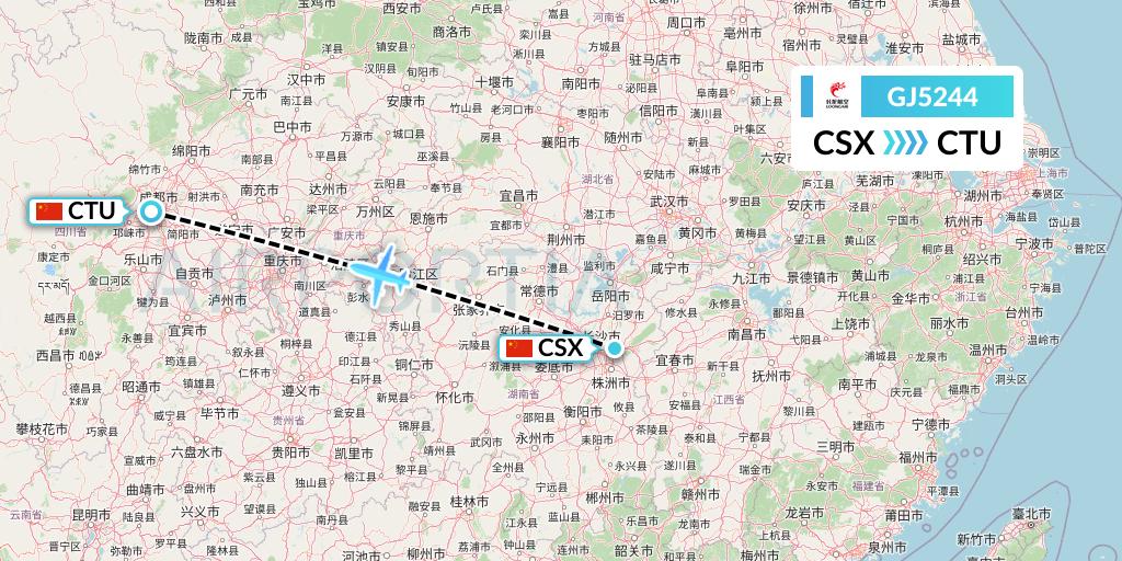 GJ5244 Loong Airlines Flight Map: Changsha to Chengdu