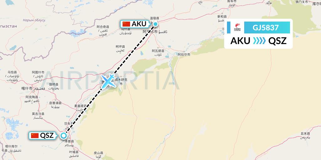 GJ5837 Loong Airlines Flight Map: Aksu to Hotan