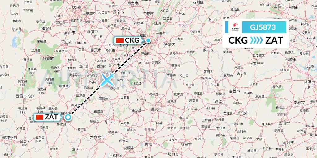 GJ5873 Loong Airlines Flight Map: Chongqing to Zhaotong