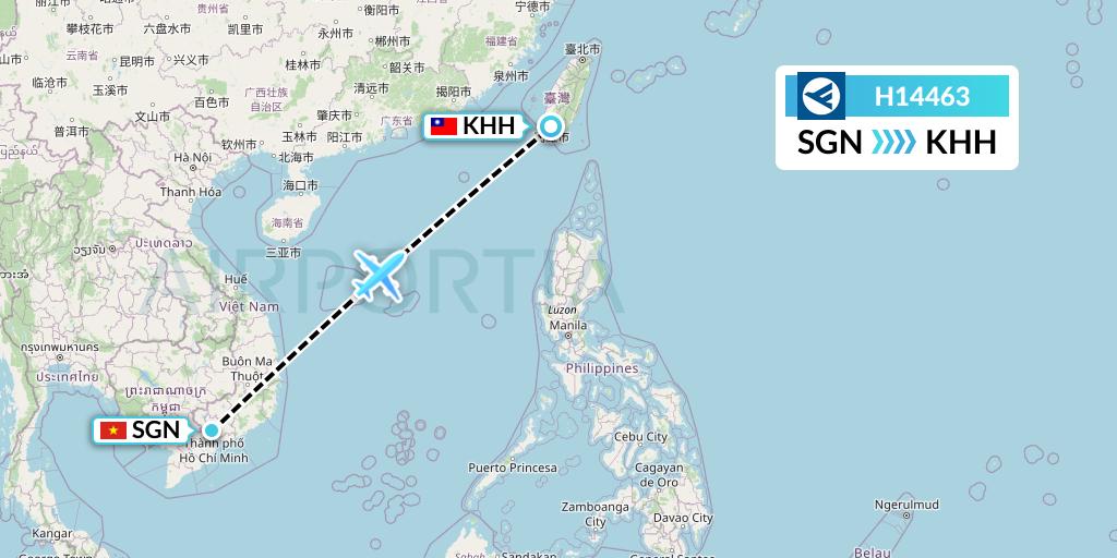 H14463 Hahn Air Systems Flight Map: Ho Chi Minh City to Kaohsiung