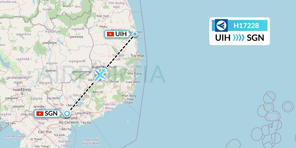 H17228 Hahn Air Systems Flight Map: Qui Nhon to Ho Chi Minh City