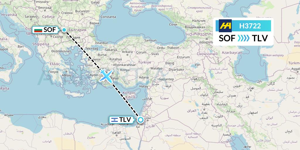 H3722 Harbour Air Flight Map: Sofia to Tel Aviv