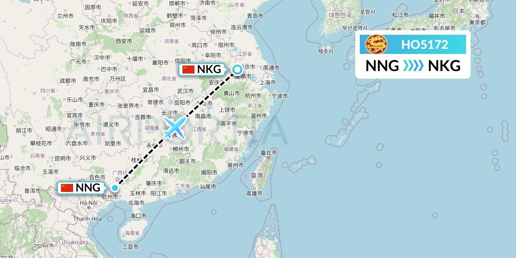 HO5172 Juneyao Airlines Flight Map: Nanning to Nanjing