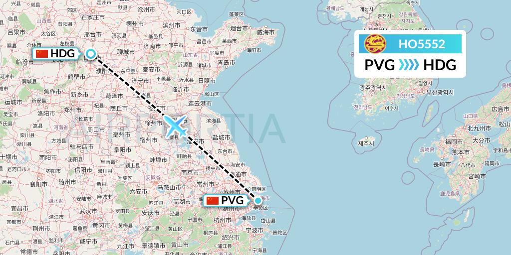 HO5552 Juneyao Airlines Flight Map: Shanghai to Handan