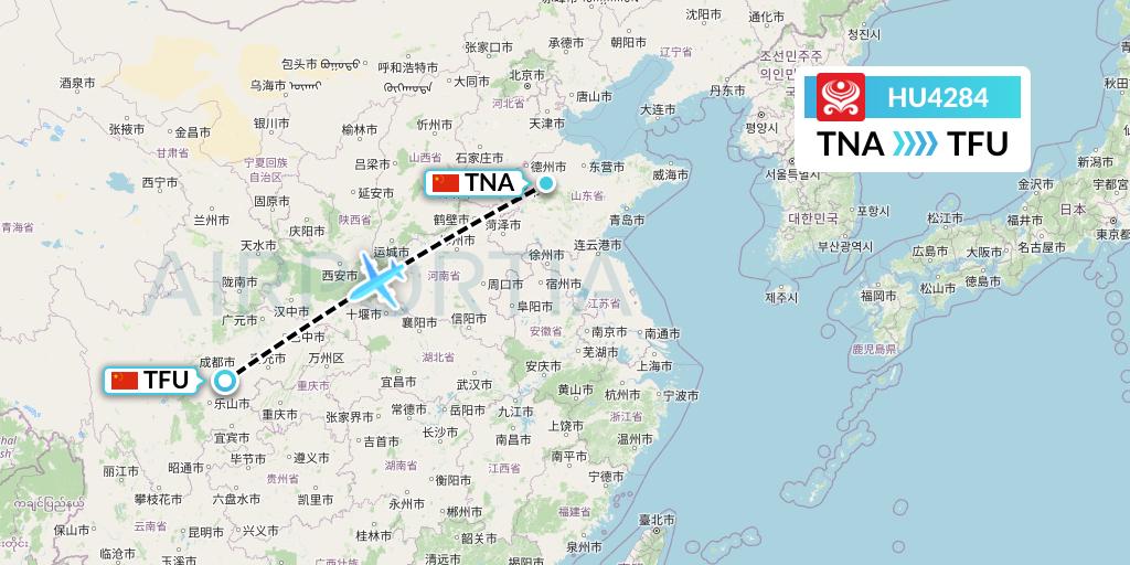 HU4284 Hainan Airlines Flight Map: Jinan to Chengdu