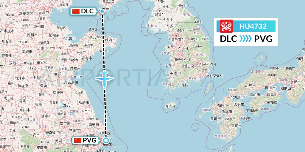 HU4732 Hainan Airlines Flight Map: Dalian to Shanghai
