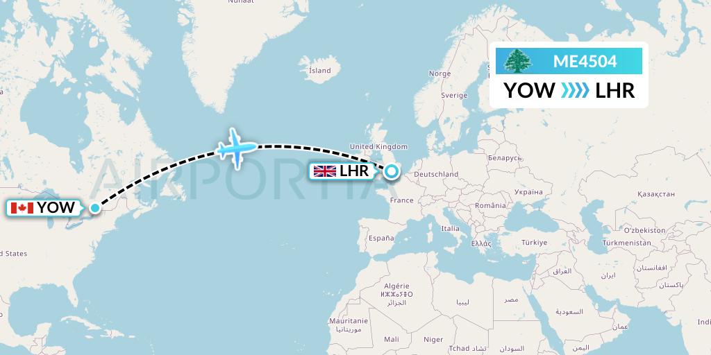 ME4504 MEA Flight Map: Ottawa to London