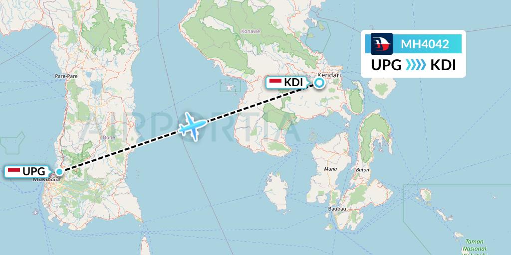 MH4042 Malaysia Airlines Flight Map: Makassar to Kendari