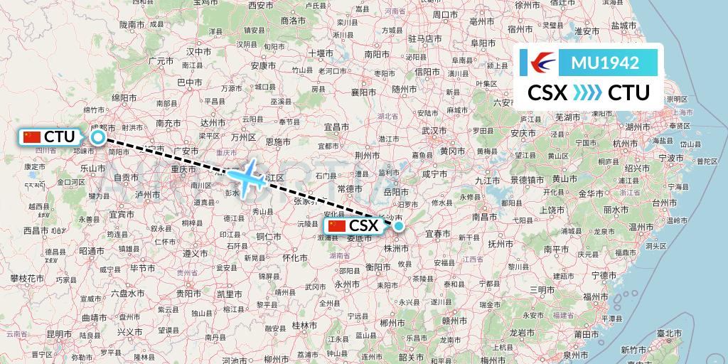 MU1942 China Eastern Airlines Flight Map: Changsha to Chengdu