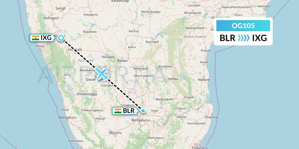 OG105 Fly Play Flight Map: Bangalore to Belgaum