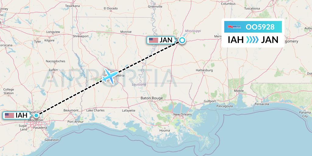 OO5928 SkyWest Airlines Flight Map: Houston to Jackson