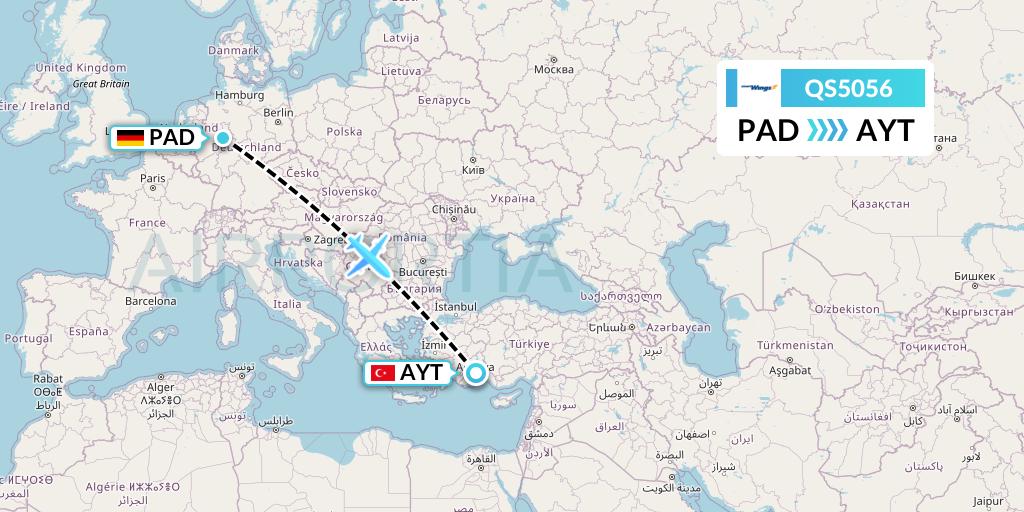 QS5056 Smartwings Flight Map: Paderborn to Antalya