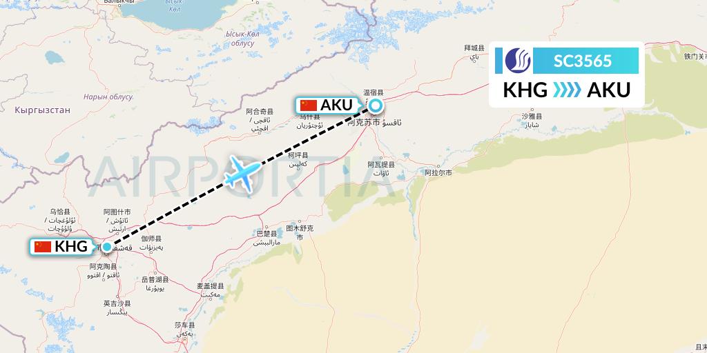 SC3565 Shandong Airlines Flight Map: Kashgar to Aksu