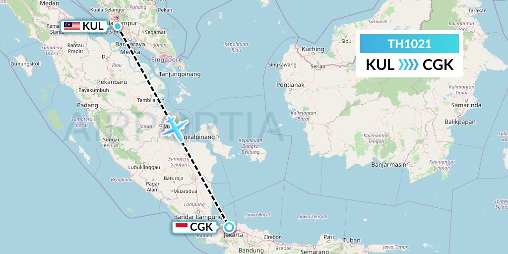 TH1021 Raya Airways Sdn. Bhd. dba Raya Airways Flight Map: Kuala Lumpur to Jakarta