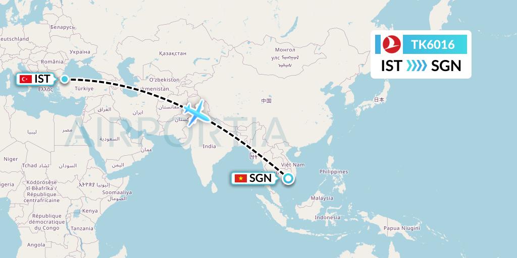 TK6016 Turkish Airlines Flight Map: Istanbul to Ho Chi Minh City