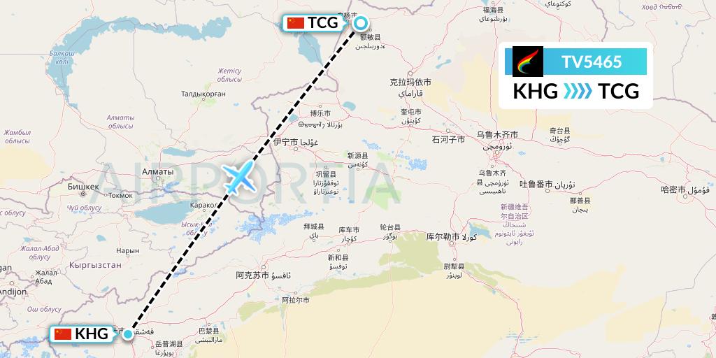 TV5465 Tibet Airlines Flight Map: Kashgar to Tacheng