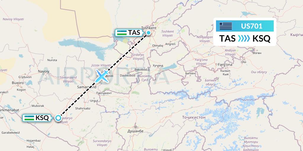 US701 US Airways Flight Map: Tashkent to Karshi