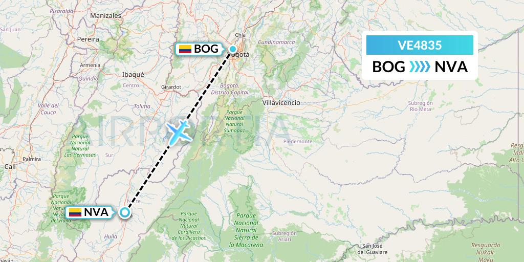 VE4835 Easyfly Flight Map: Bogota to Neiva