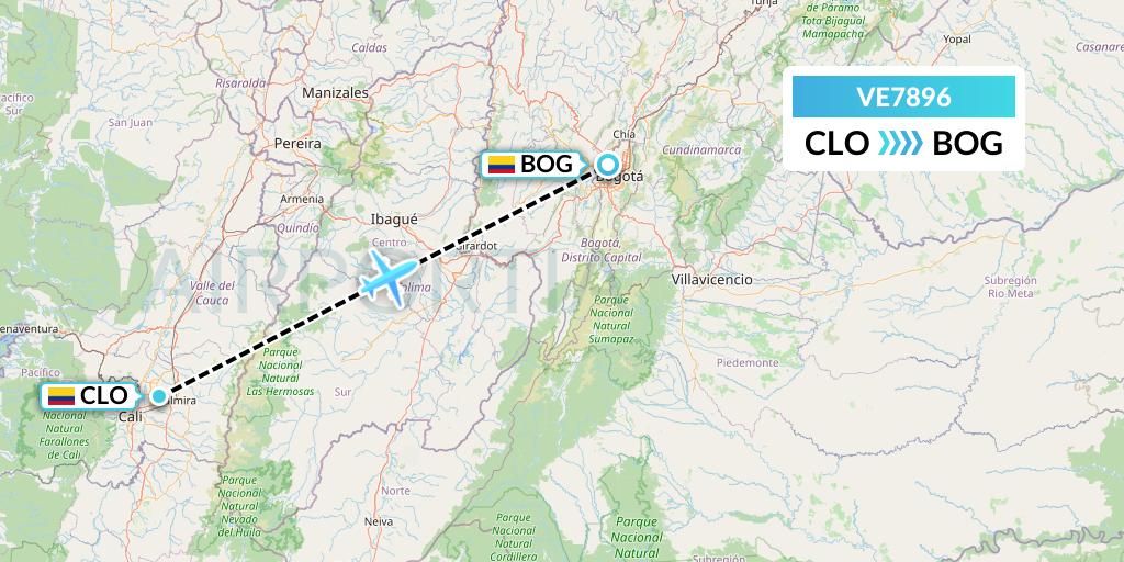 VE7896 Easyfly Flight Map: Cali to Bogota