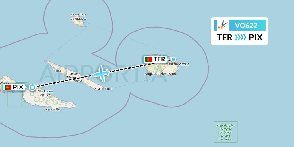 VO622 Voyage Air Flight Map: Lajes to Pico