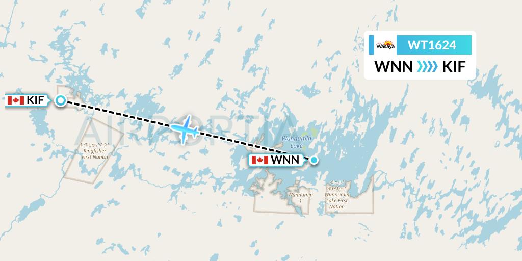 WT1624 Swiftair Flight Map: Wunnummin Lake to Kingfisher Lake