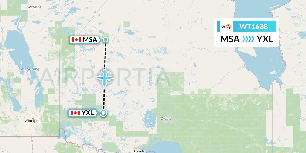 WT1638 Swiftair Flight Map: Muskrat Dam to Sioux Lookout