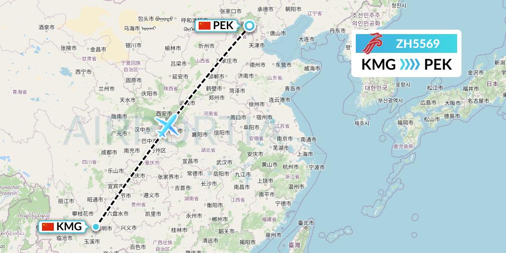 ZH5569 Shenzhen Airlines Flight Map: Kunming to Beijing