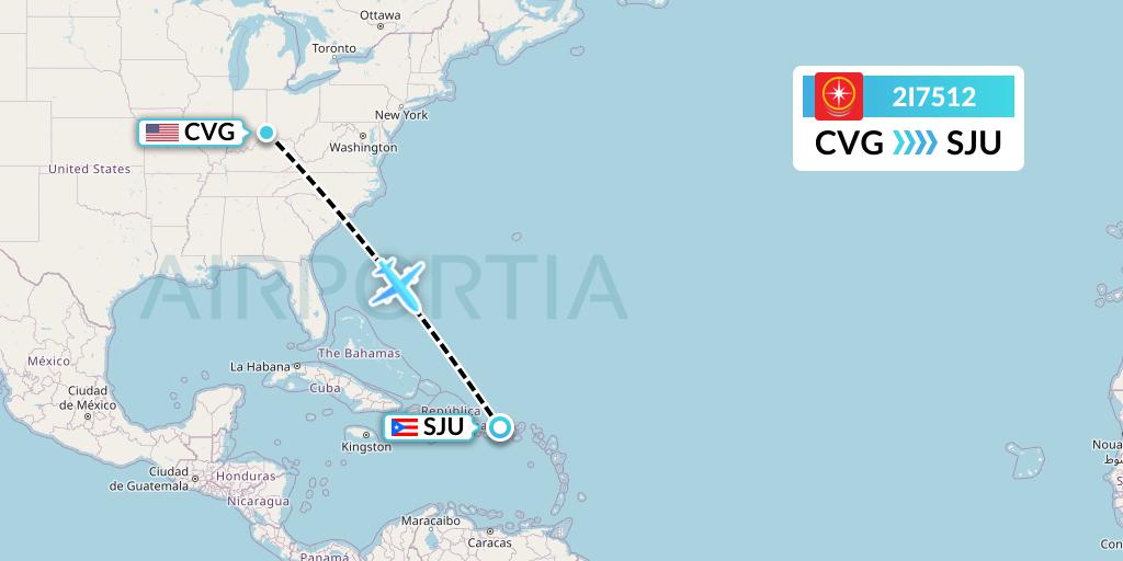 2I7512 Star Peru Flight Map: Cincinnati to San Juan