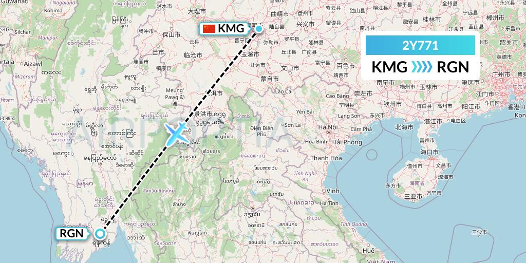 2Y771 PT. My Indo Airlines Flight Map: Kunming to Yangon