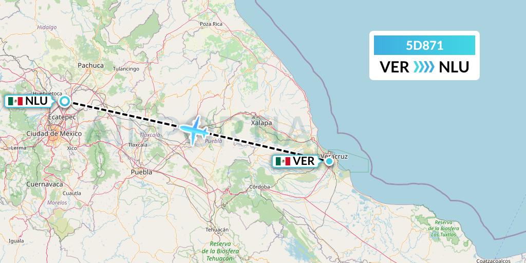 5D871 Aeromexico Connect Flight Map: Veracruz to Reyes Acozac