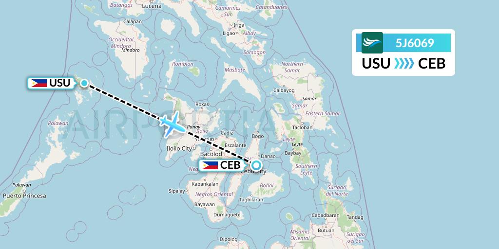 5J6069 CEBU Pacific Air Flight Map: Busuanga to Cebu
